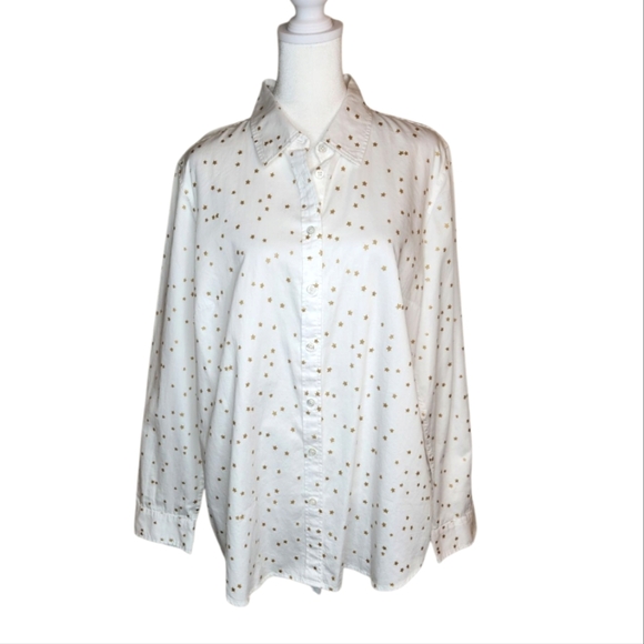 NEW Talbots White with Gold Star Button Down Shirt Size Large - Picture 1 of 7